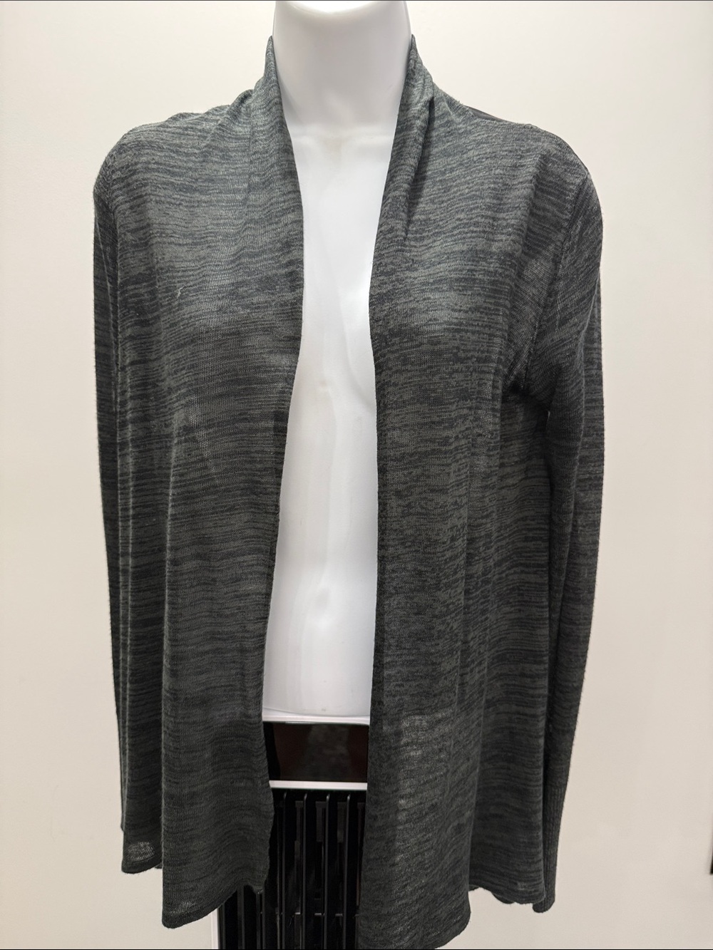 John + Jenn Open-Front Heather Charcoal Knit Cardigan